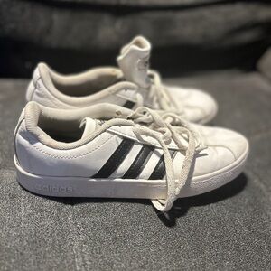 Adidas Kids White Sneakers with Black Stripes